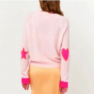 Brodie Cashmere Pink Crew Neck Heart & Star Elbow Sweater Scandi Girl Like New.
